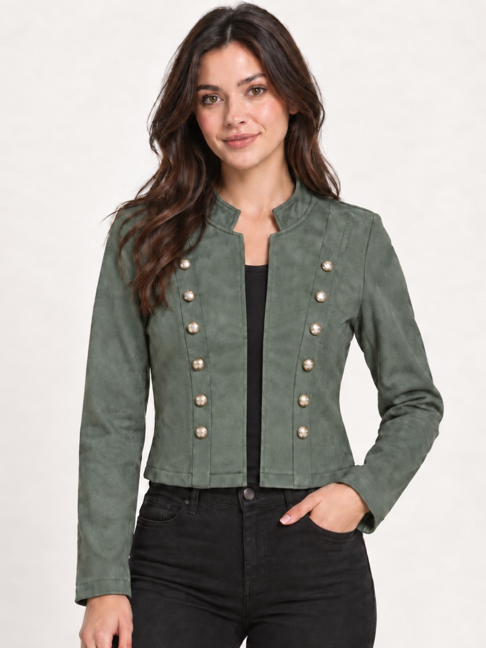 SHEIN Olive Green Faux Suede Military Jacket Size S NWOT